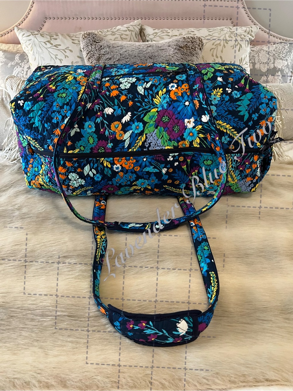 VERA BRADLEY Midnight Floral 2013 XL Duffle Bag Navy Turquoise Lightweight Y2K - Picture 11 of 15